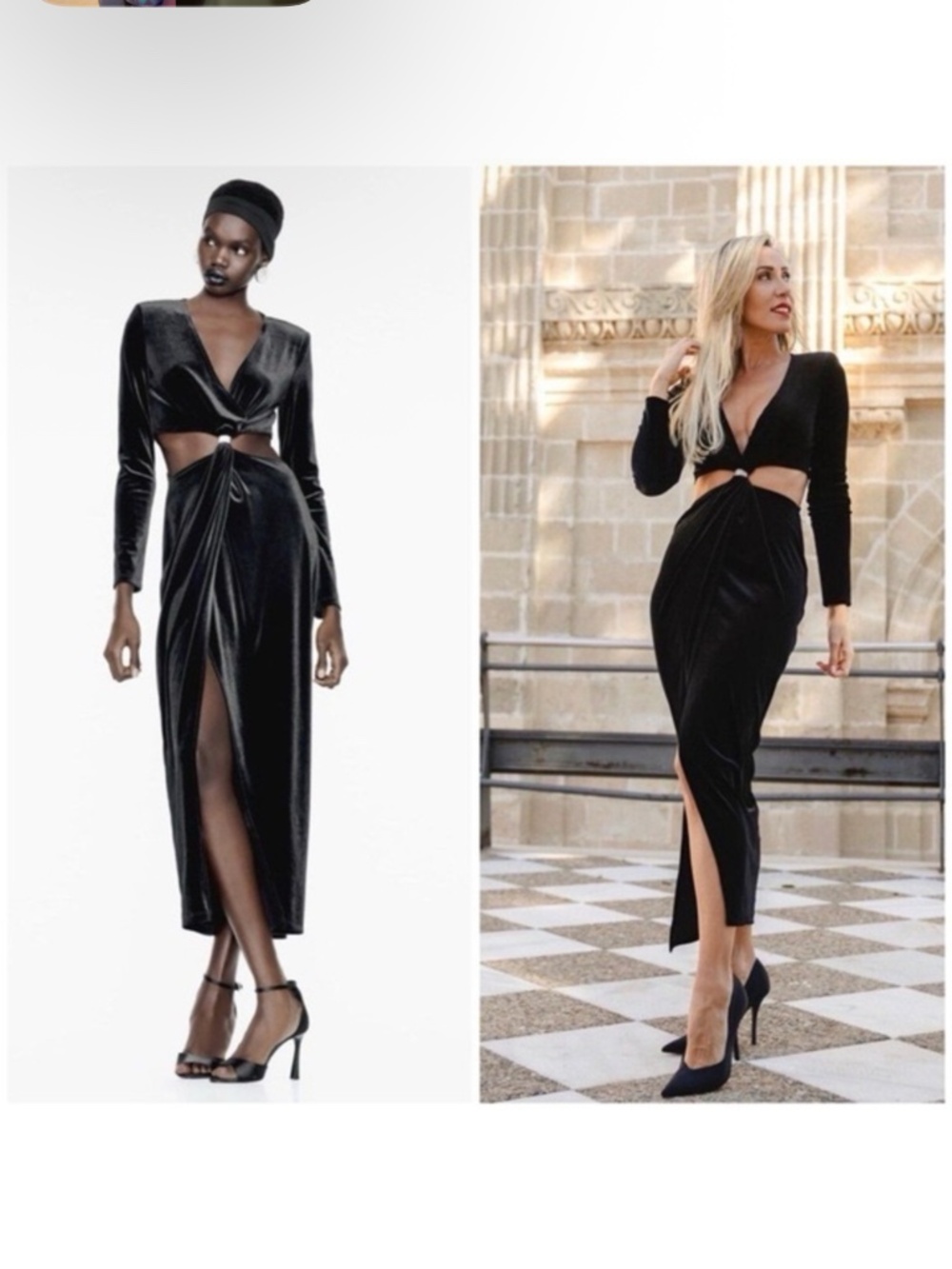 Zara Velvet cutout dress with sequin hoop